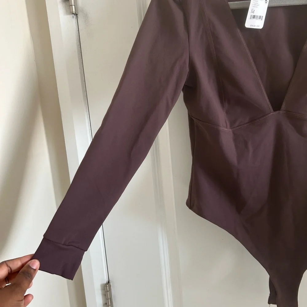 Free People Intimately V Neck Bodysuit Top Brown Medium